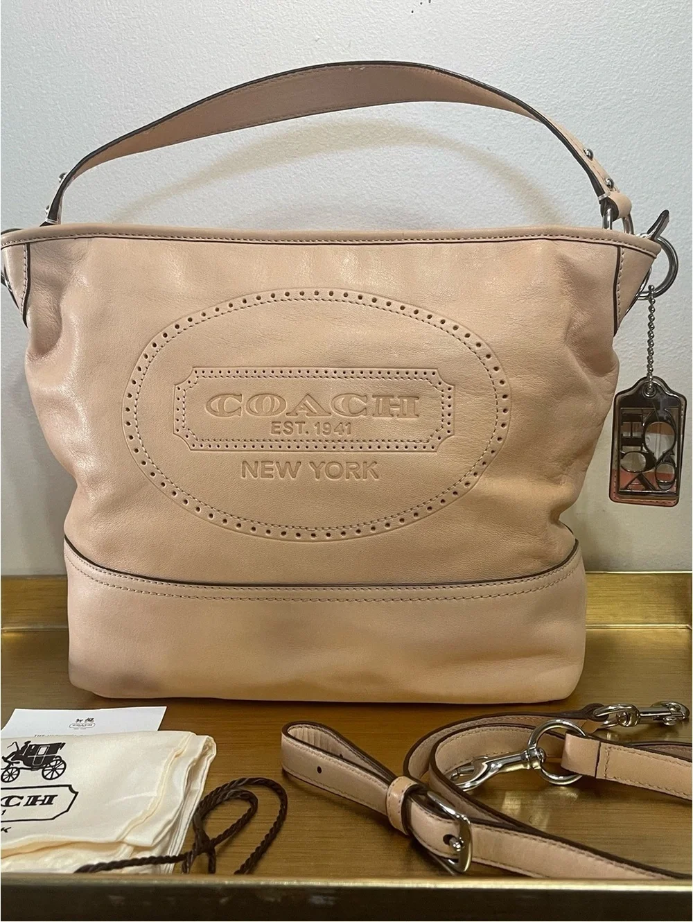 Coach Vachetta Collection Leather Shoulder Bag in Beige